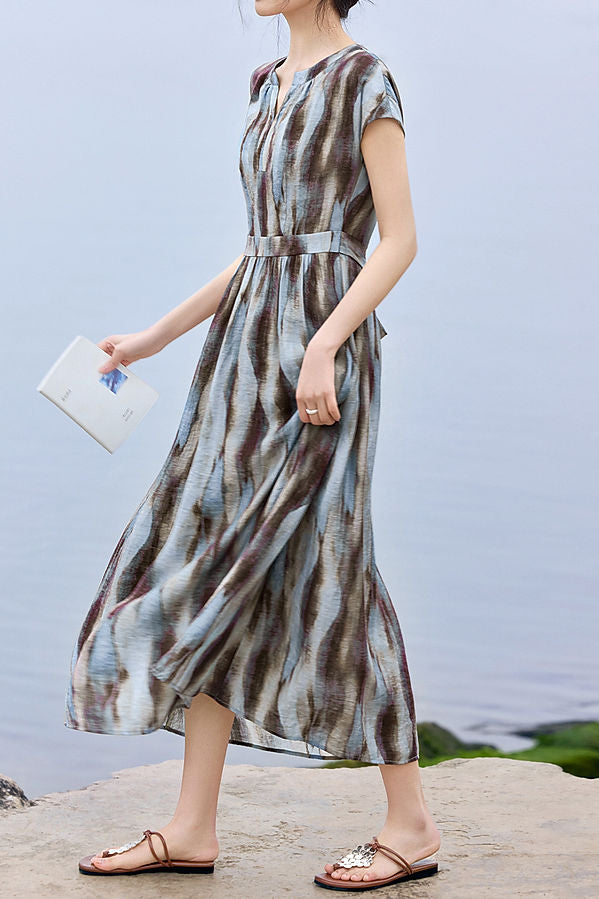 Elegant Flowy Blur Print Dress - liwisi