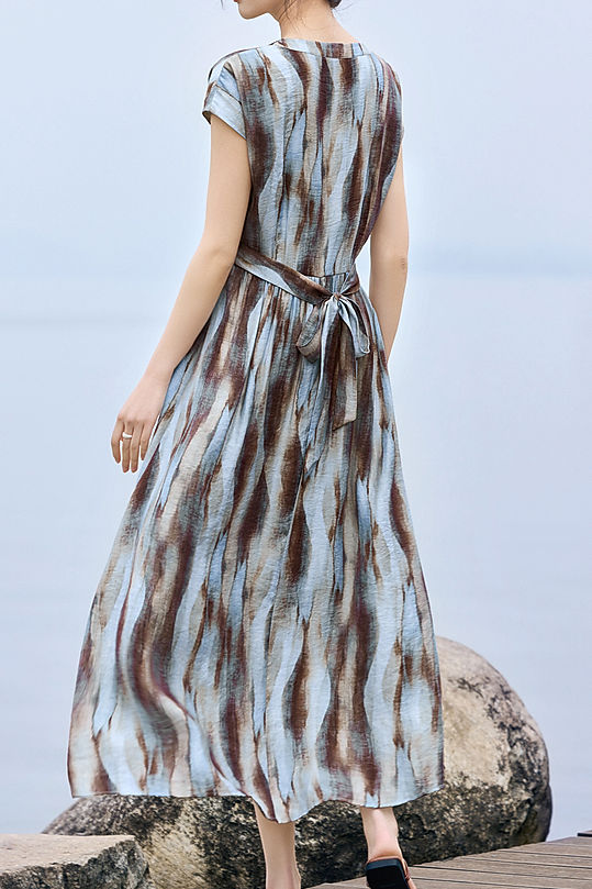 Elegant Flowy Blur Print Dress - liwisi