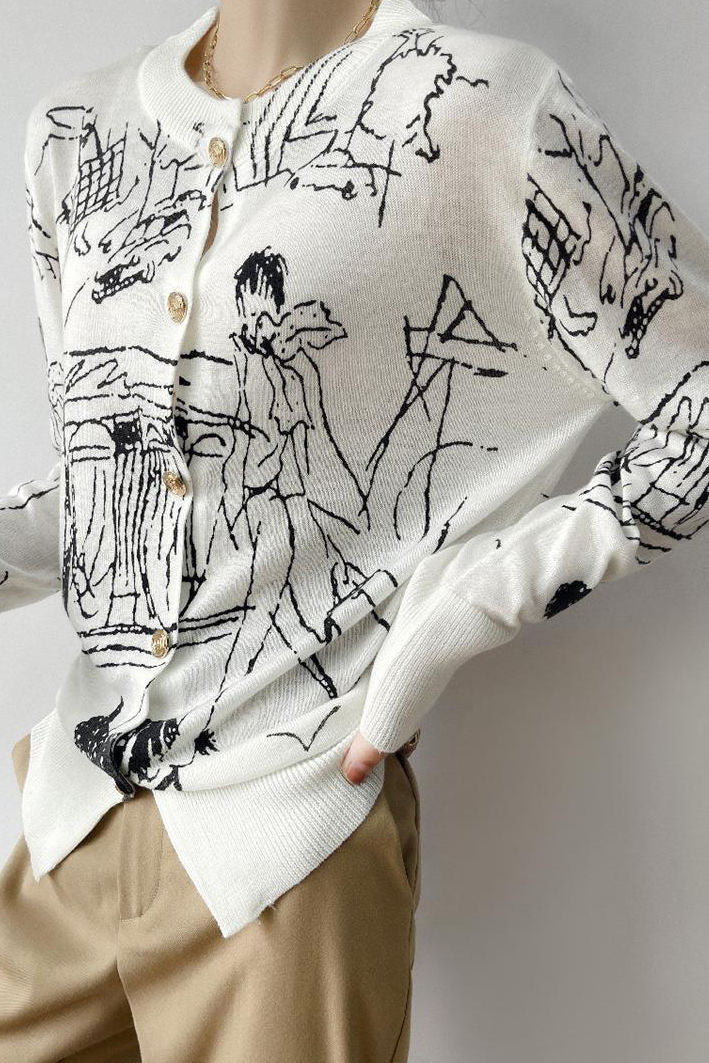 Versatile Printed Long-Sleeve Knit Cardigan - liwisi