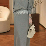 Casual Gray Lace Patchwork Set - liwisi