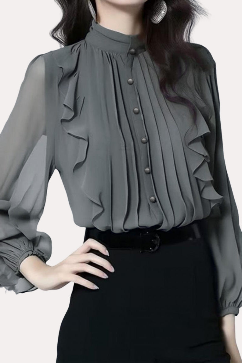 French Elegant Ruffled Long Sleeve Shirt - liwisi