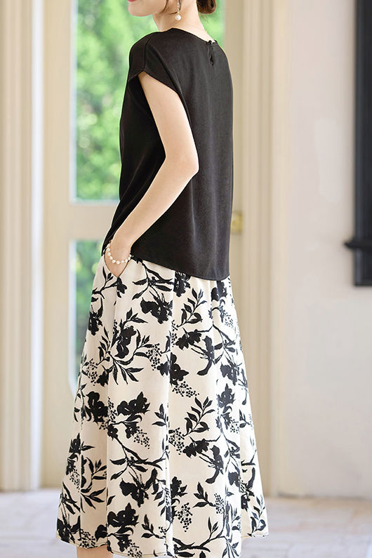 Stylish Short-Sleeve Printed Skirt Two-Piece Set - liwisi
