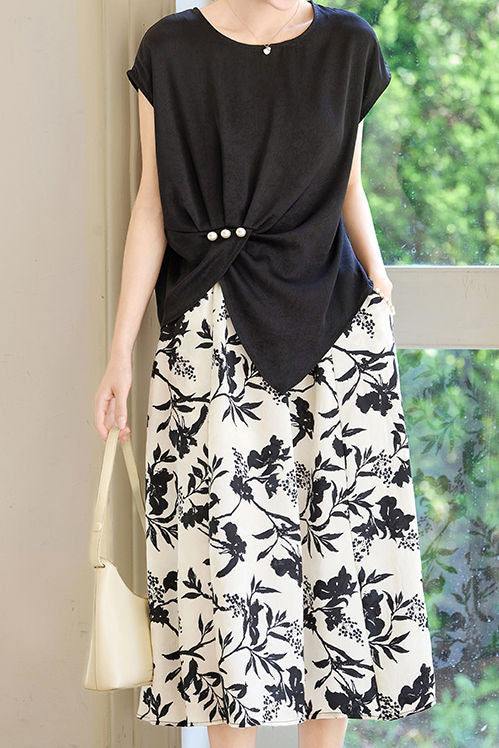 Stylish Short-Sleeve Printed Skirt Two-Piece Set - liwisi