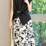 Stylish Short-Sleeve Printed Skirt Two-Piece Set - liwisi