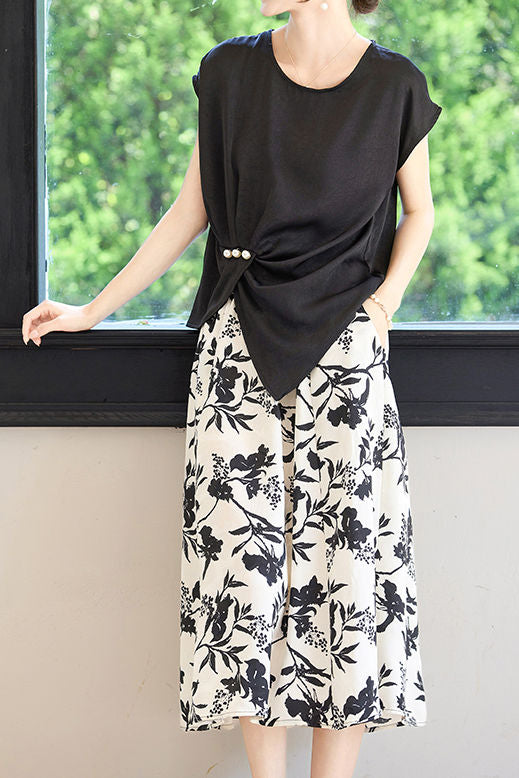 Stylish Short-Sleeve Printed Skirt Two-Piece Set - liwisi