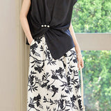 Stylish Short-Sleeve Printed Skirt Two-Piece Set - liwisi