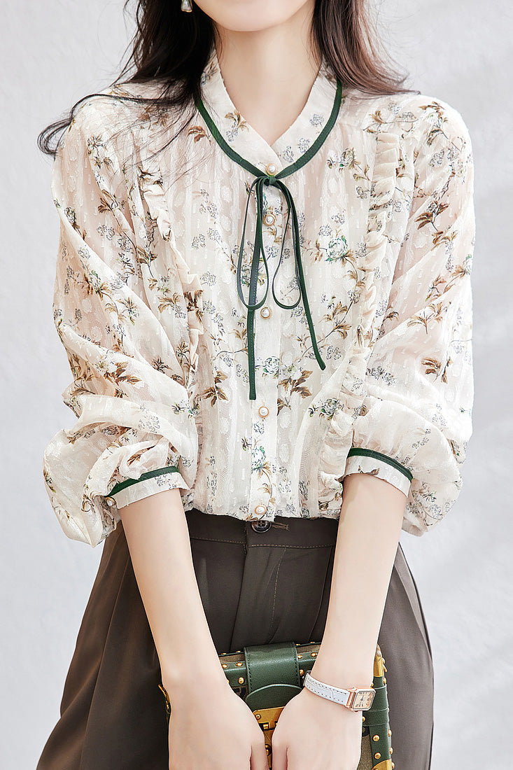 French-Style Floral Long-Sleeve Shirt - liwisi