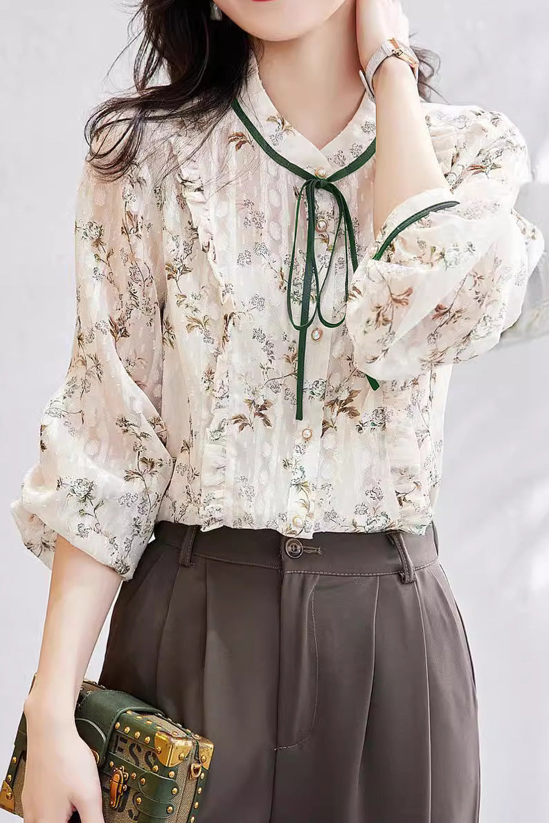 French-Style Floral Long-Sleeve Shirt - liwisi