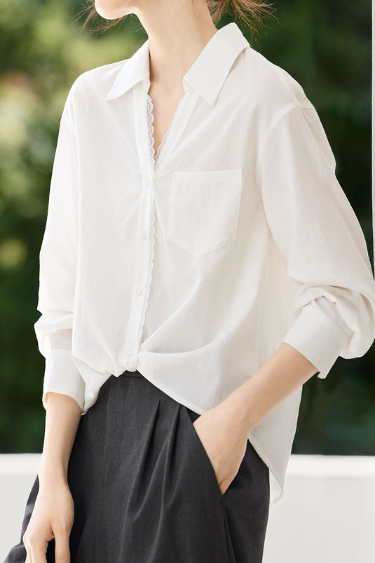 Early Autumn French-Style Lace-Trimmed Long-Sleeve Shirt - liwisi