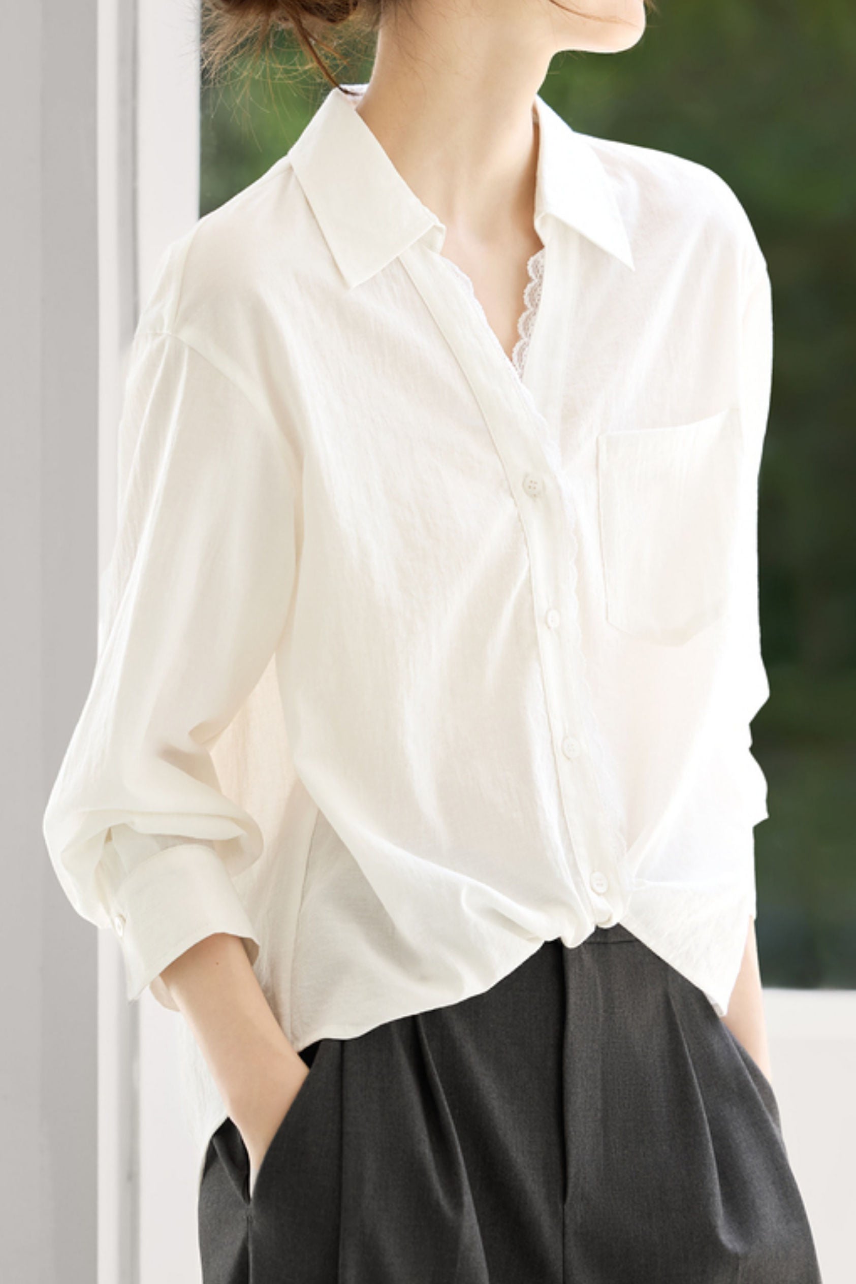 Early Autumn French-Style Lace-Trimmed Long-Sleeve Shirt - liwisi