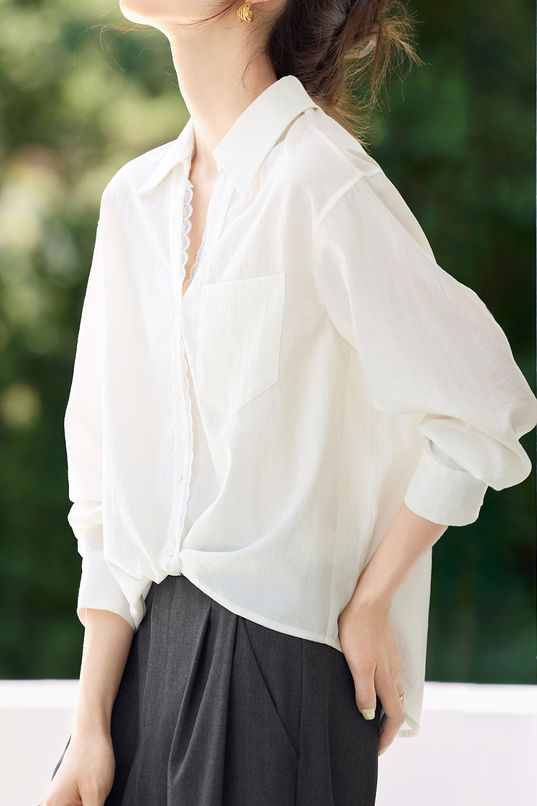 Early Autumn French-Style Lace-Trimmed Long-Sleeve Shirt - liwisi