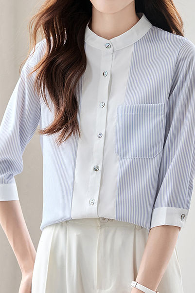 Stylish Striped Three-Quarter Sleeve Shirt - liwisi