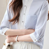 Stylish Striped Three-Quarter Sleeve Shirt - liwisi