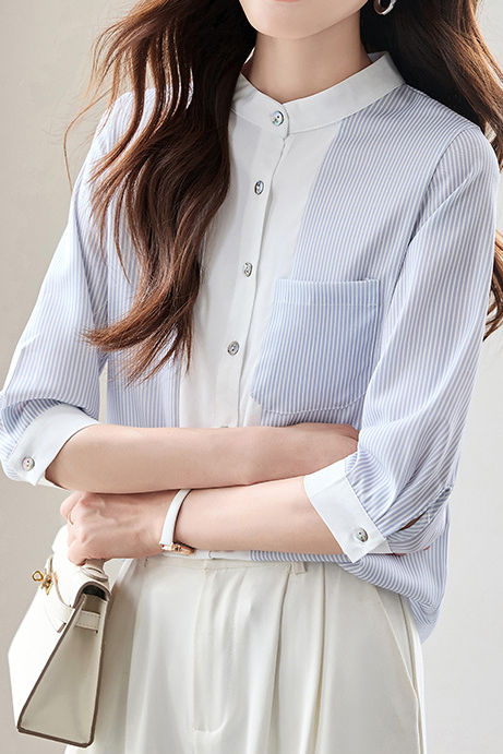 Stylish Striped Three-Quarter Sleeve Shirt - liwisi
