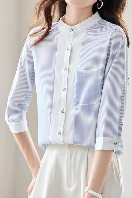 Stylish Striped Three-Quarter Sleeve Shirt - liwisi