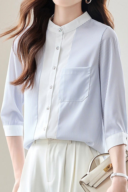 Stylish Striped Three-Quarter Sleeve Shirt - liwisi