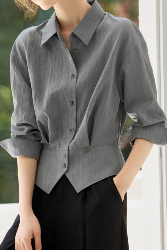 Early Autumn French-Temperament Fitted-Waist Long-Sleeve Shirt - liwisi