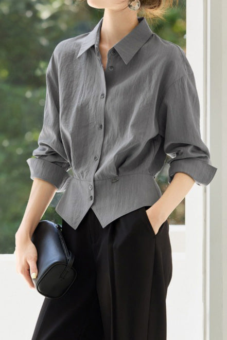 Early Autumn French-Temperament Fitted-Waist Long-Sleeve Shirt - liwisi