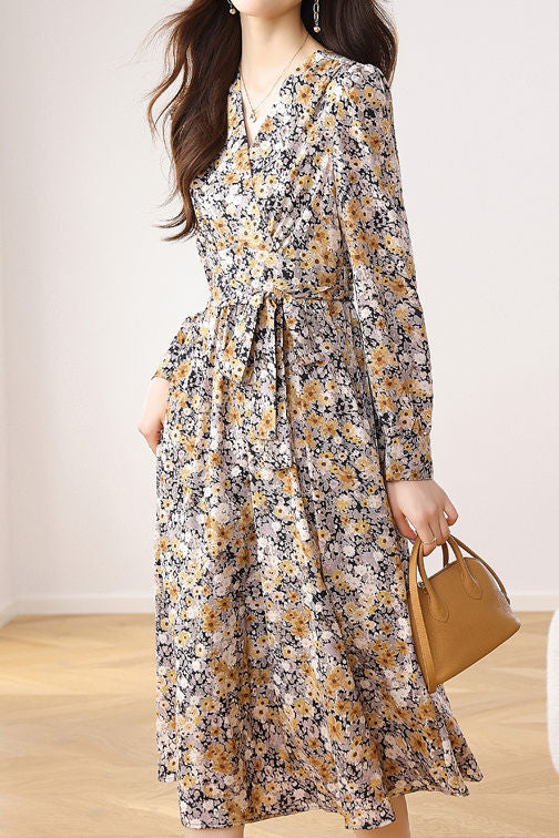 Early Autumn French Floral Maxi Dress - liwisi