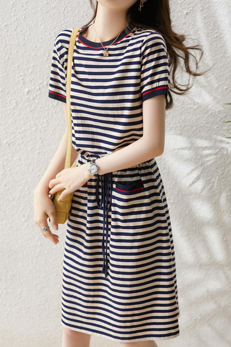 Casual Striped Fitted Waist Dress liwisi Casual Striped Fitted Waist Dress liwisi