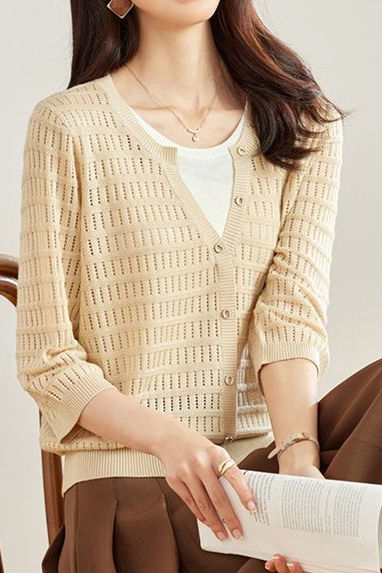 Early Autumn Gentle and Elegant Fake Two-Piece Knit Sweater - liwisi