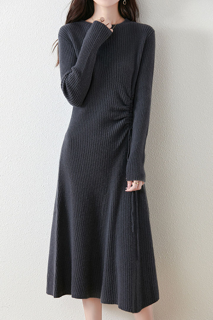 Early Autumn Elegant Drawstring Slim Knit Dress - liwisi
