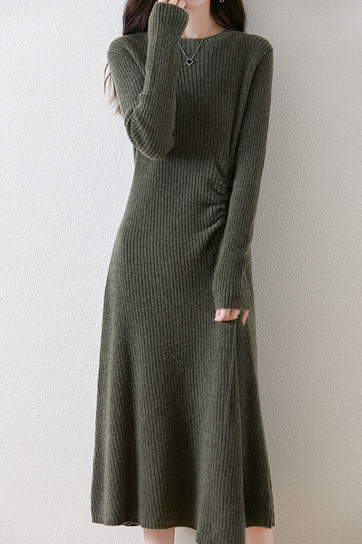 Early Autumn Elegant Drawstring Slim Knit Dress - liwisi
