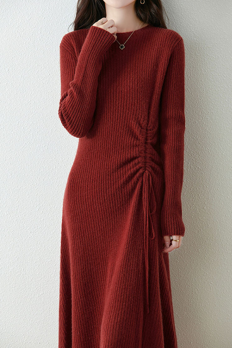 Early Autumn Elegant Drawstring Slim Knit Dress - liwisi