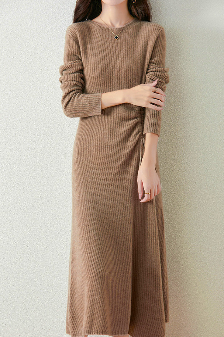 Early Autumn Elegant Drawstring Slim Knit Dress - liwisi