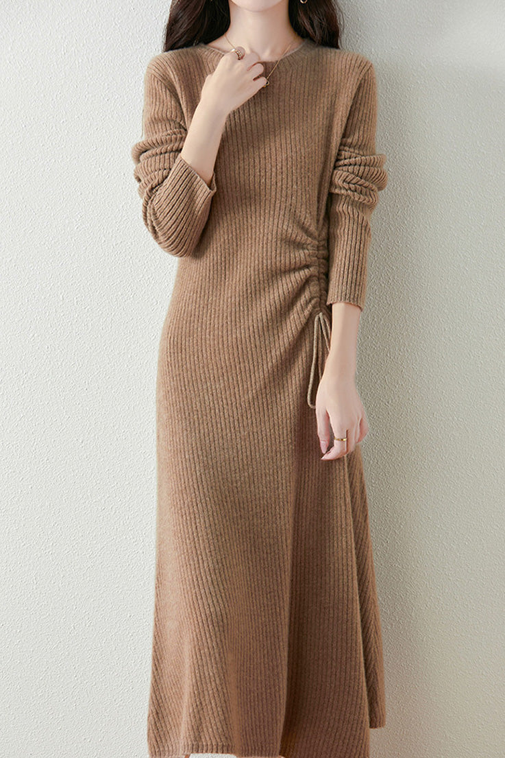 Early Autumn Elegant Drawstring Slim Knit Dress - liwisi