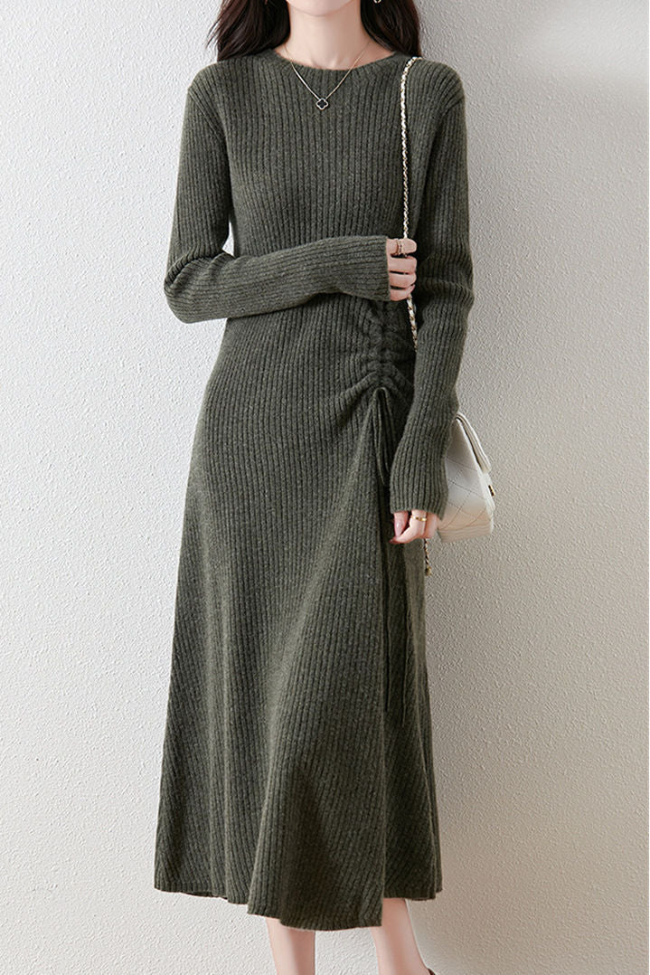 Early Autumn Elegant Drawstring Slim Knit Dress - liwisi