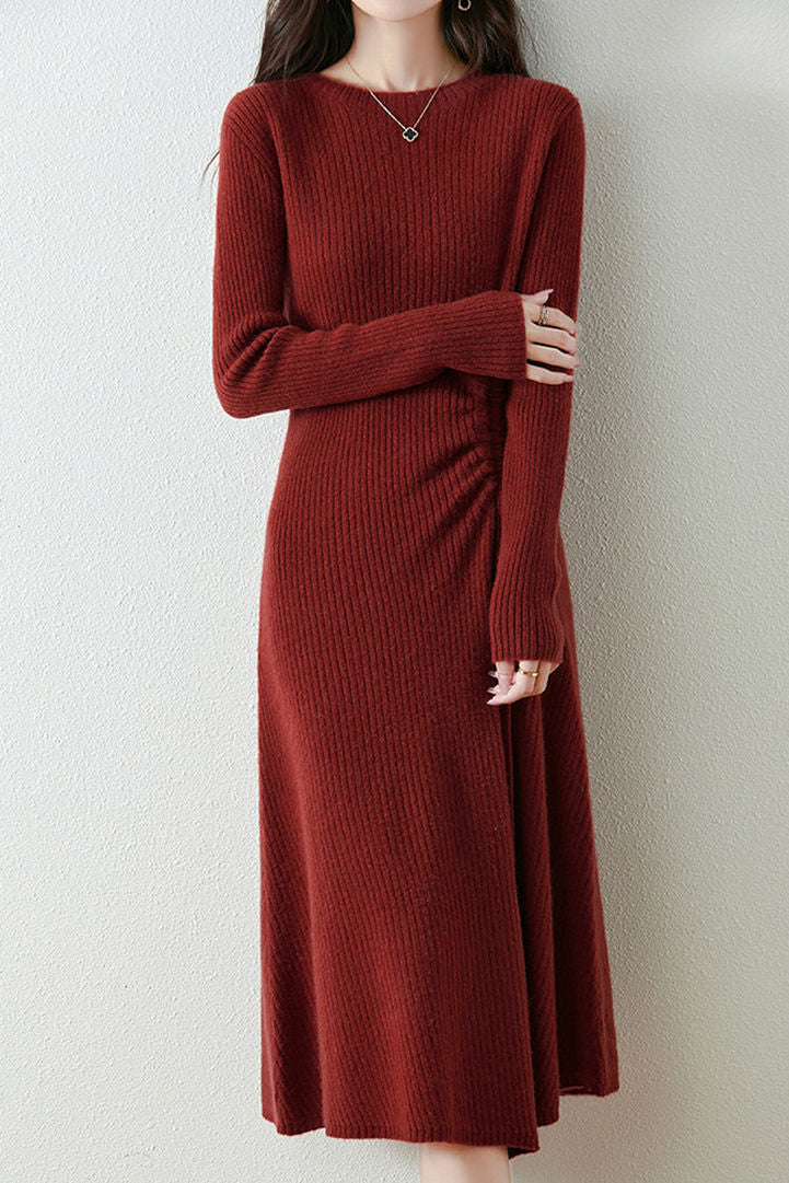 Early Autumn Elegant Drawstring Slim Knit Dress - liwisi