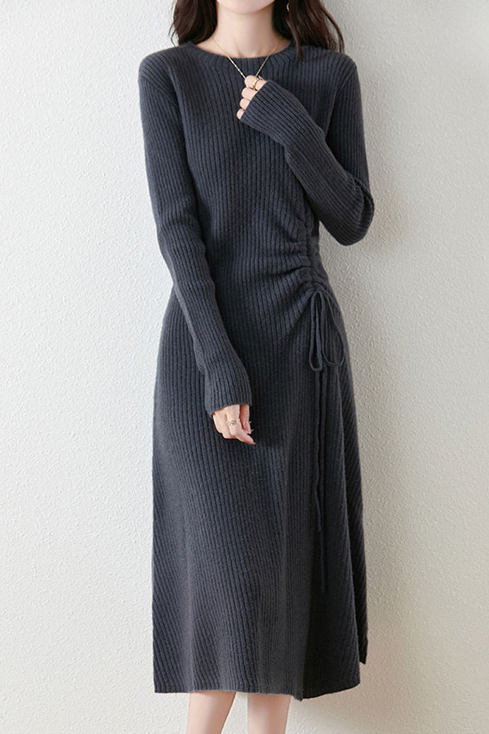 Early Autumn Elegant Drawstring Slim Knit Dress - liwisi