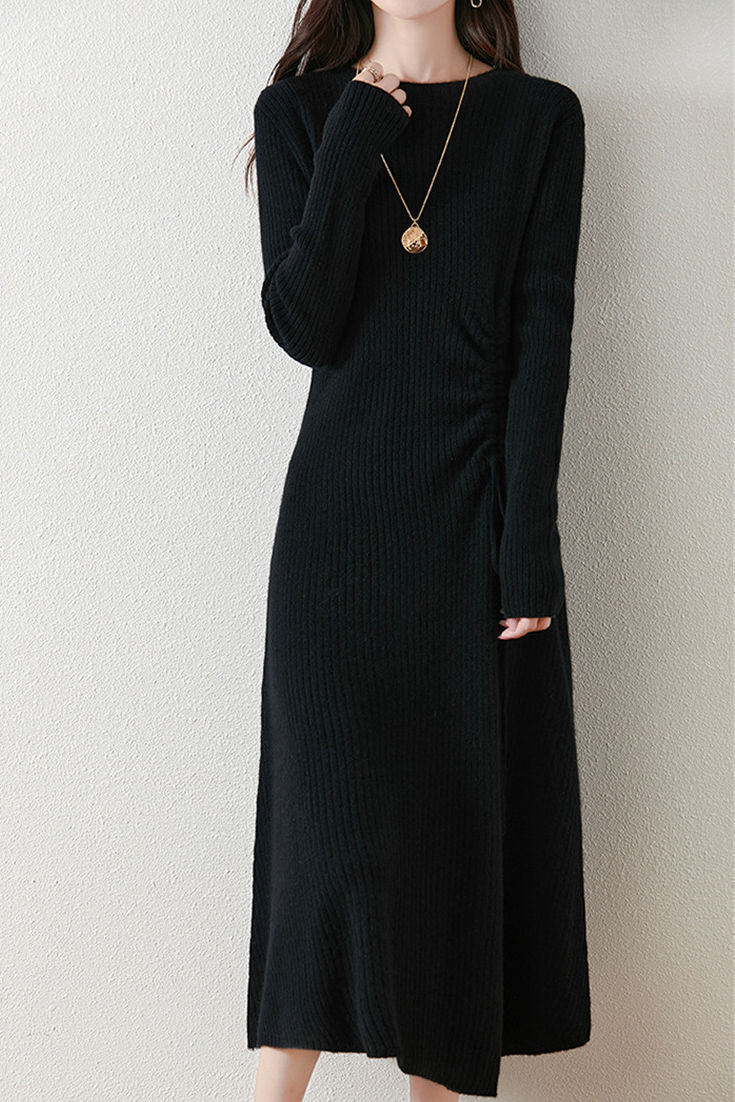 Early Autumn Elegant Drawstring Slim Knit Dress - liwisi