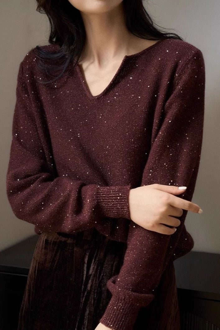 Fashionable and elegant beaded knit top - liwisi