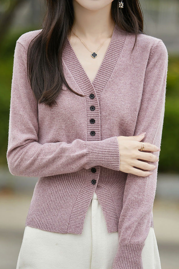 Early autumn gentle V-neck knit cardigan - liwisi