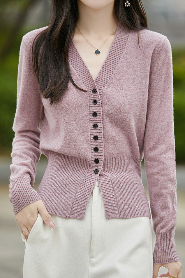 Early autumn gentle V-neck knit cardigan - liwisi