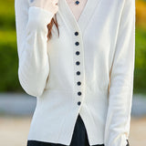 Early autumn gentle V-neck knit cardigan - liwisi