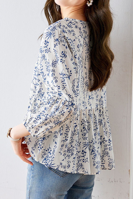 Fashionable Casual Floral Print Three-Quarter Sleeve Shirt - liwisi