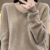 Early autumn simple loose V-neck pullover sweater - liwisi