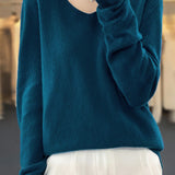 Early autumn simple loose V-neck pullover sweater - liwisi