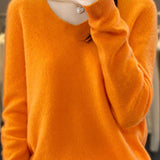 Early autumn simple loose V-neck pullover sweater - liwisi