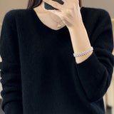 Early autumn simple loose V-neck pullover sweater - liwisi