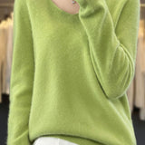 Early autumn simple loose V-neck pullover sweater - liwisi