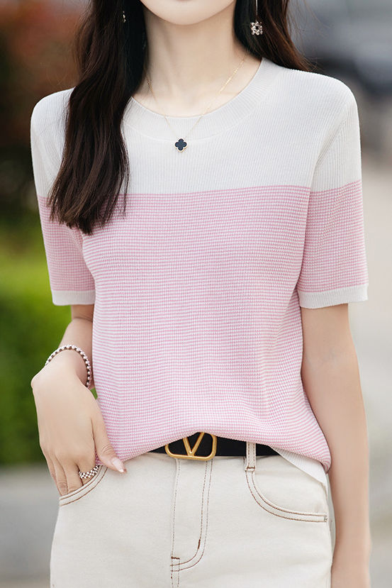 Casual color-block pinstripe knitwear - liwisi