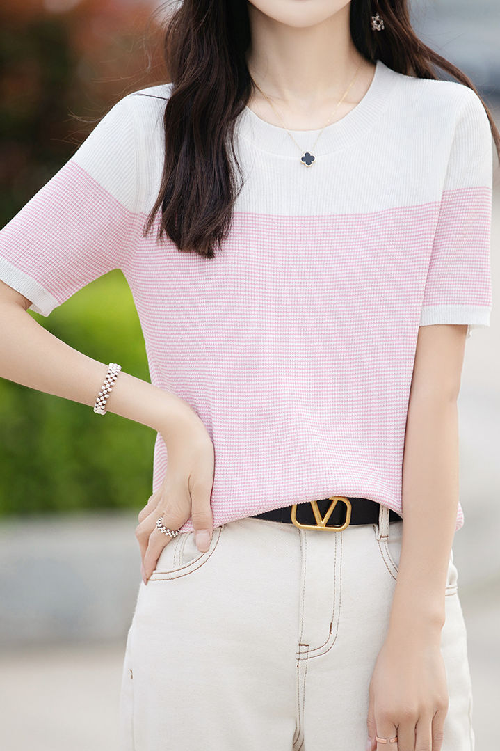 Casual color-block pinstripe knitwear - liwisi