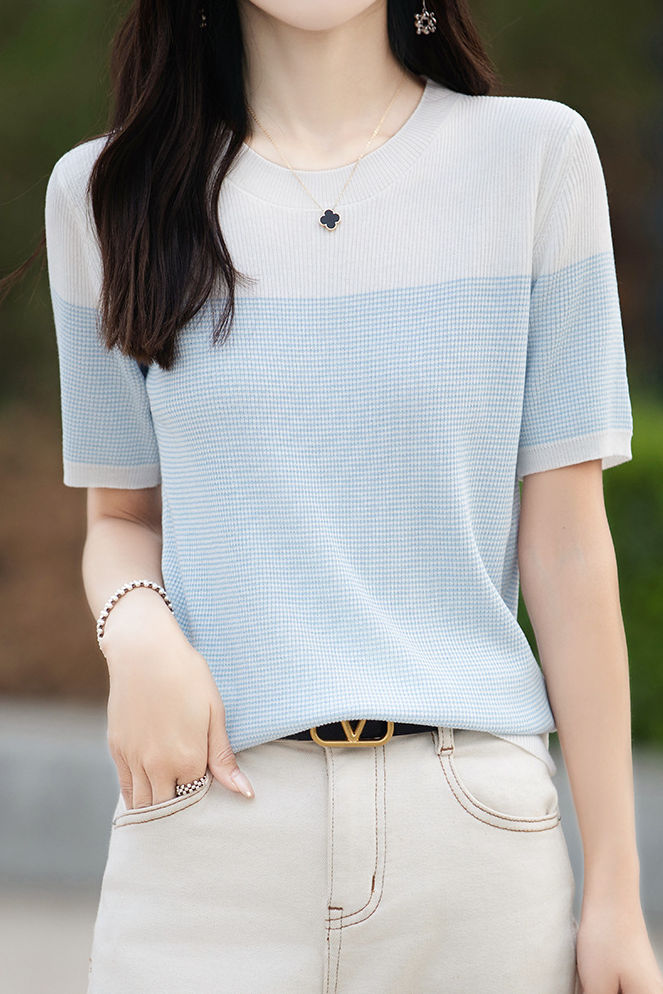 Casual color-block pinstripe knitwear - liwisi