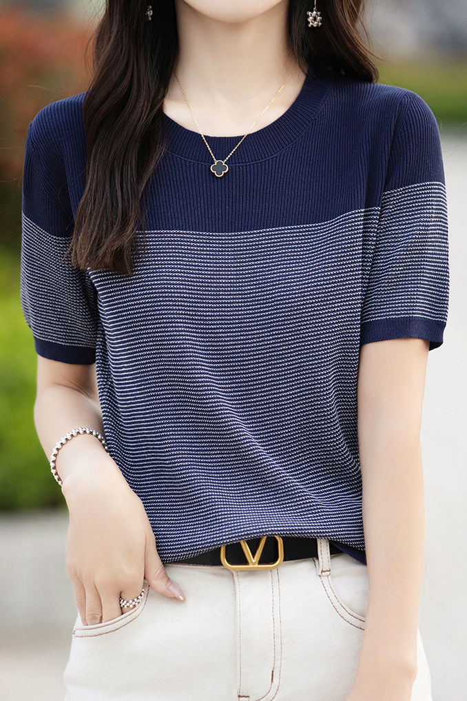 Casual color-block pinstripe knitwear - liwisi