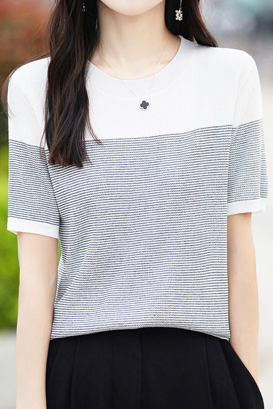 Casual color-block pinstripe knitwear - liwisi