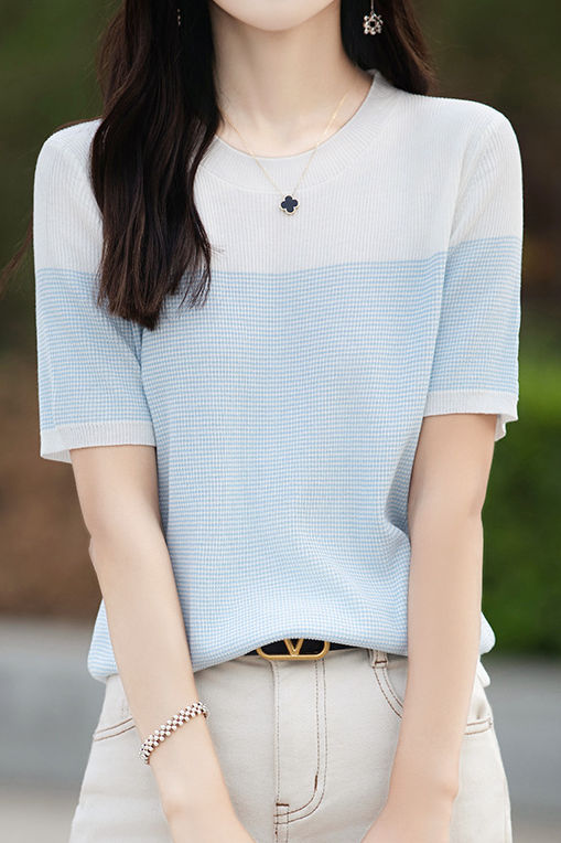 Casual color-block pinstripe knitwear - liwisi
